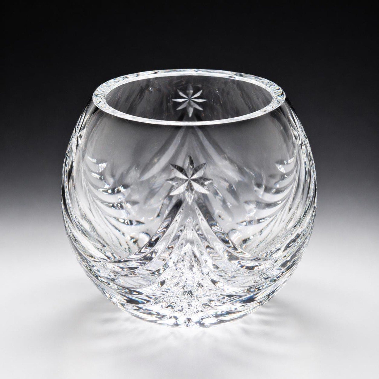 Vintage Cut Crystal Bowl Vase Small Etched Crystal Dish Vanity Decor