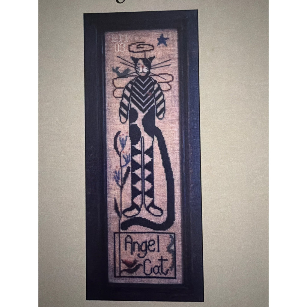 La-D-Da Angel Cat Cross Stitch Pattern Primitive Folk Art NOS