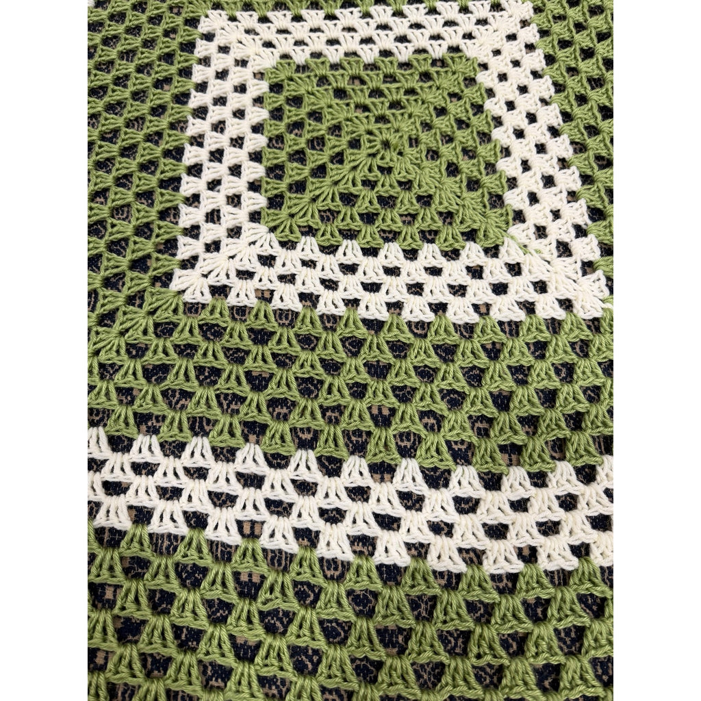 The Greenbrier Vintage Crochet Afghan Celery Green Cream Lap Blanket 48 x 48 – additional view 8