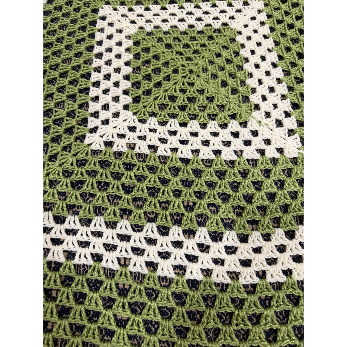 The Greenbrier Vintage Crochet Afghan Celery Green Cream Lap Blanket 48 x 48 – additional view 8