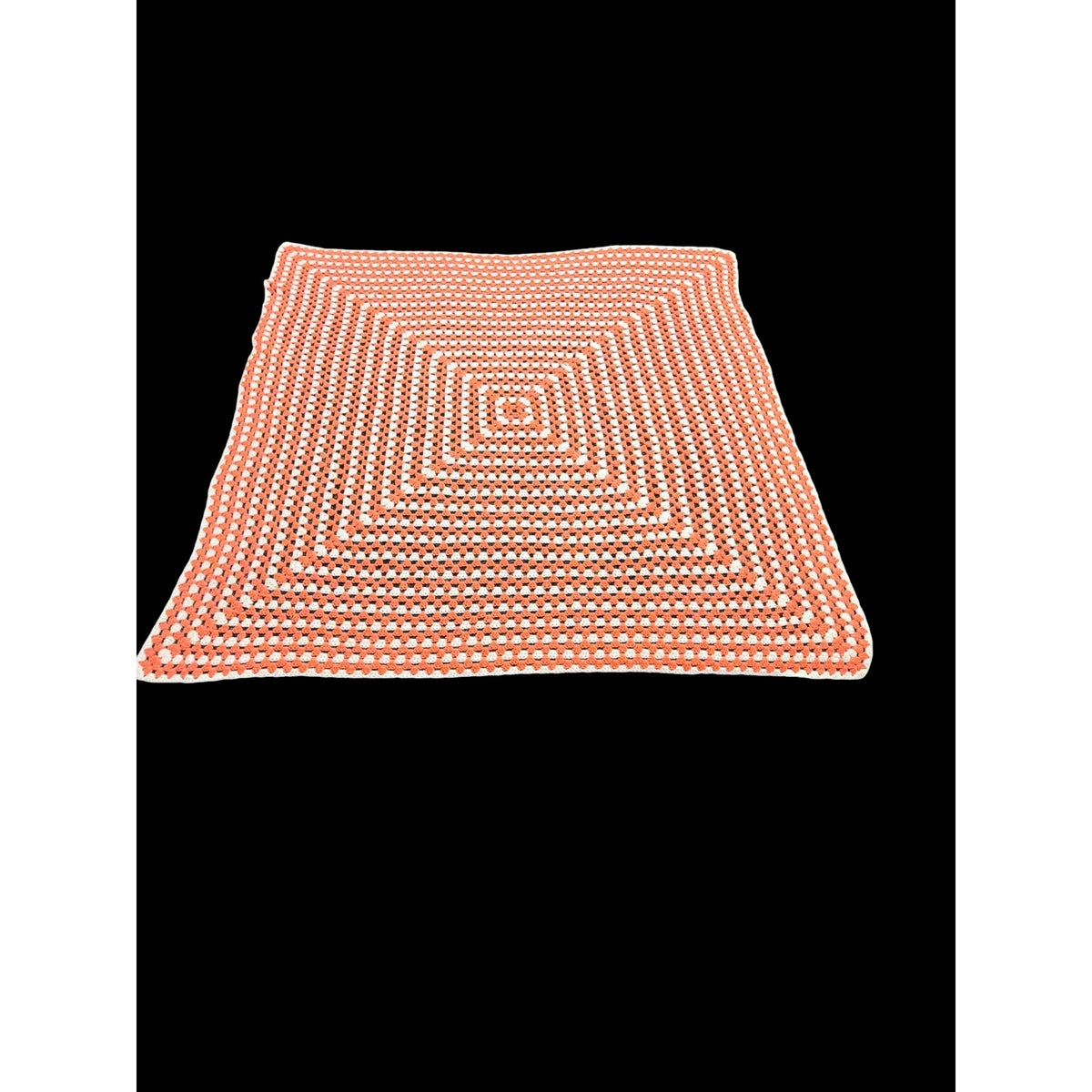 Handmade Crochet Afghan Dark Peach White Vintage Square Throw 50 x 50 – additional view 3