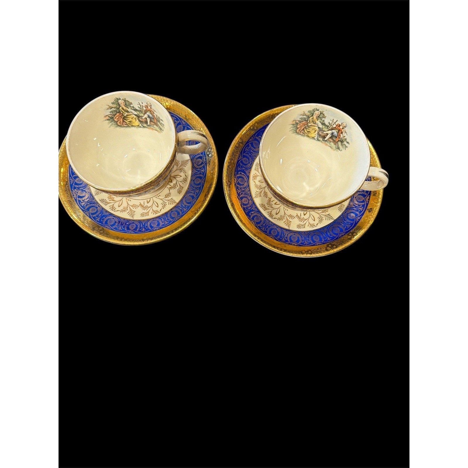 Vintage Bromley Teacups & Saucers Pair 22K Gold Taylor Smith & Taylor