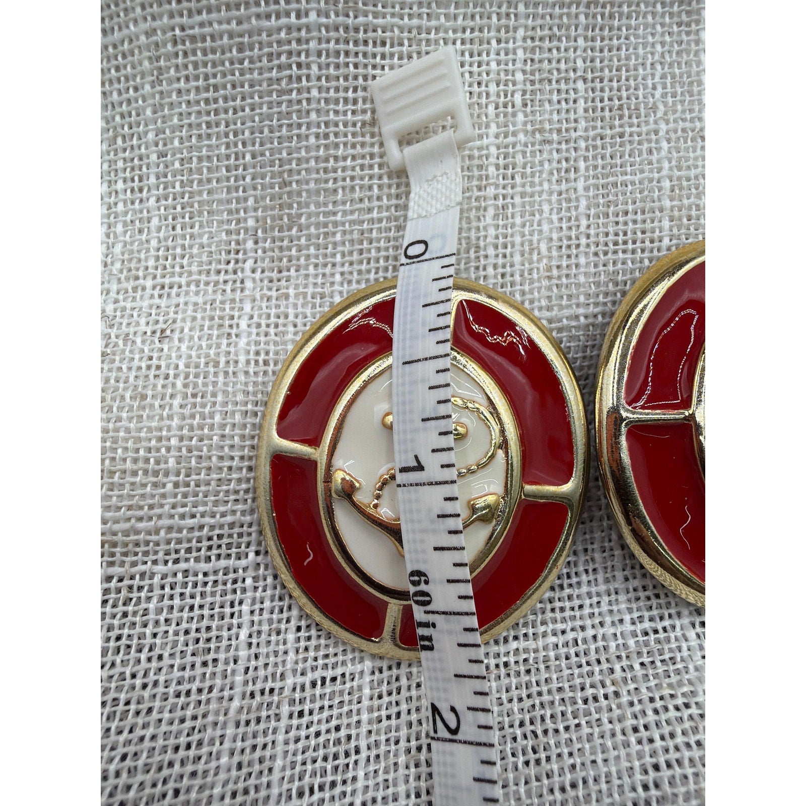 Vintage Nautical Anchor Earrings: Red Enamel Gold Clip-On Statement Coastal