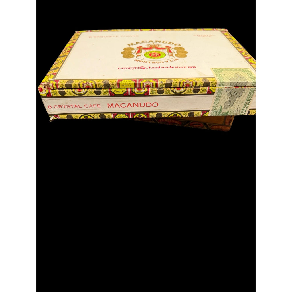 Vintage Macanudo Cigar Box Crystal Cafe White Gold Red Display Case