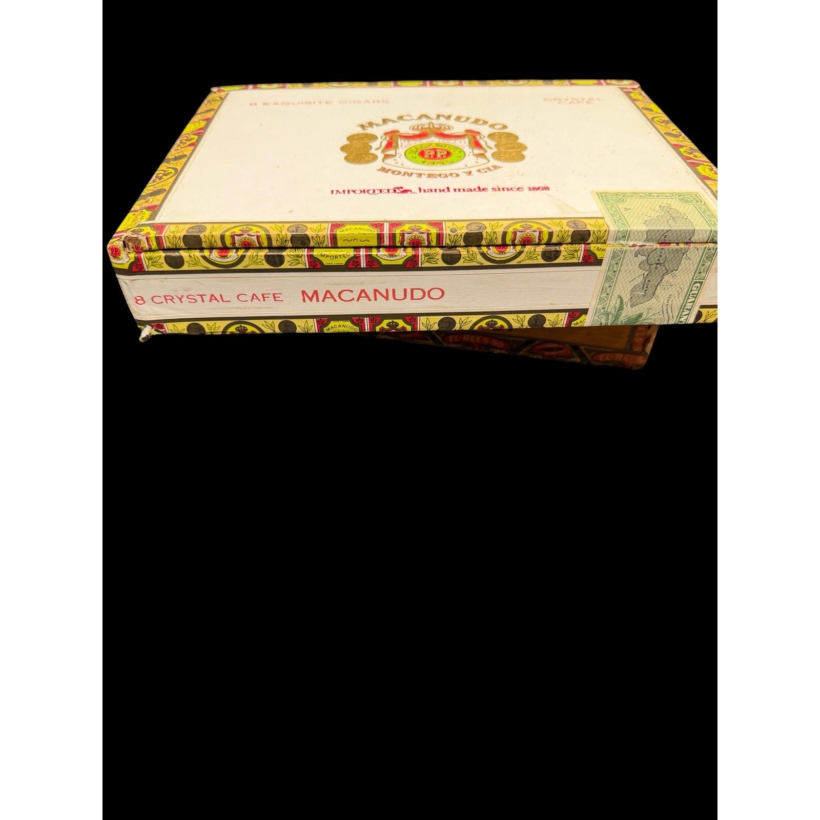 Vintage Macanudo Cigar Box Crystal Cafe White Gold Red Display Case
