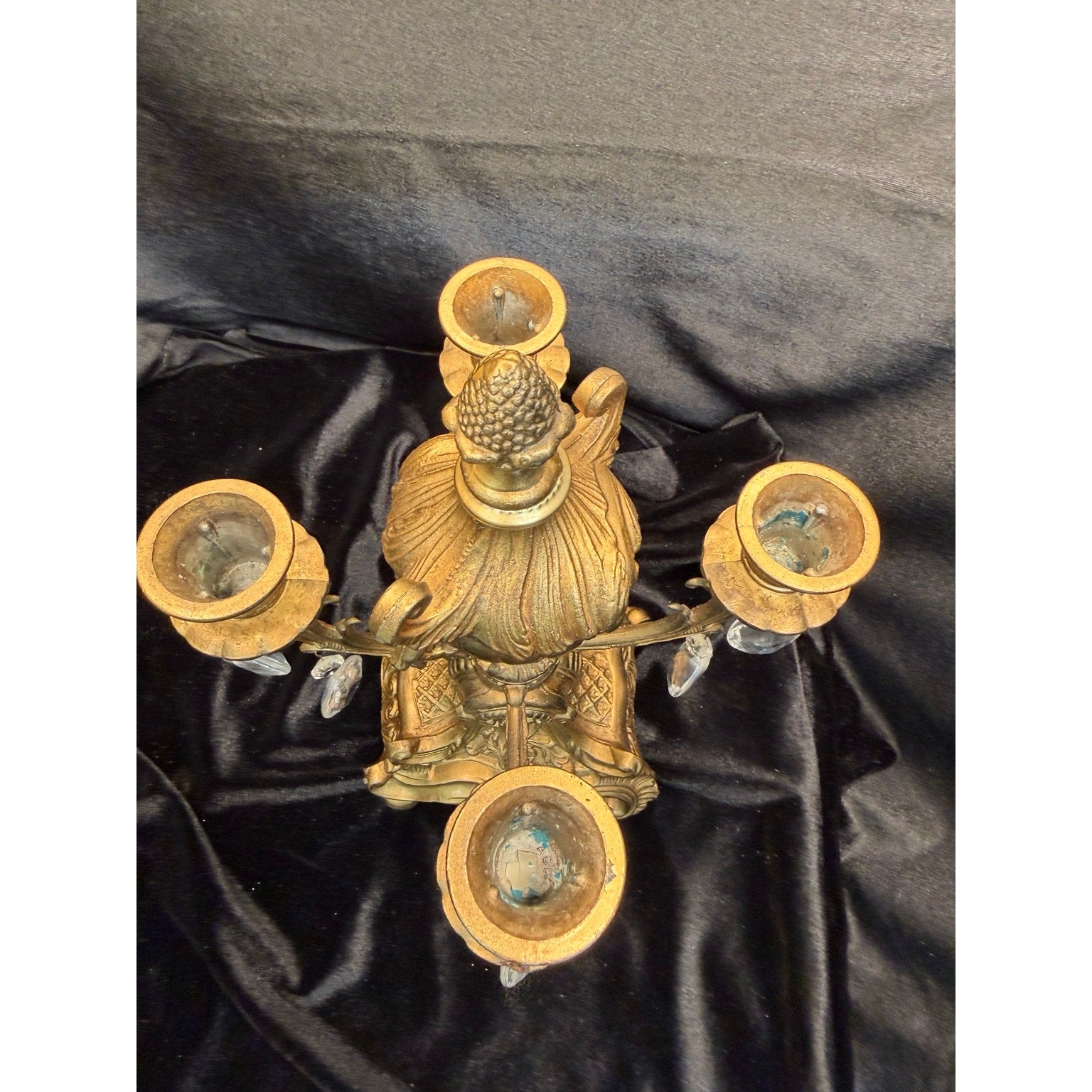 Vintage Gold Tone Crystal Prism 4 Light Candelabra Taper Candle Holder