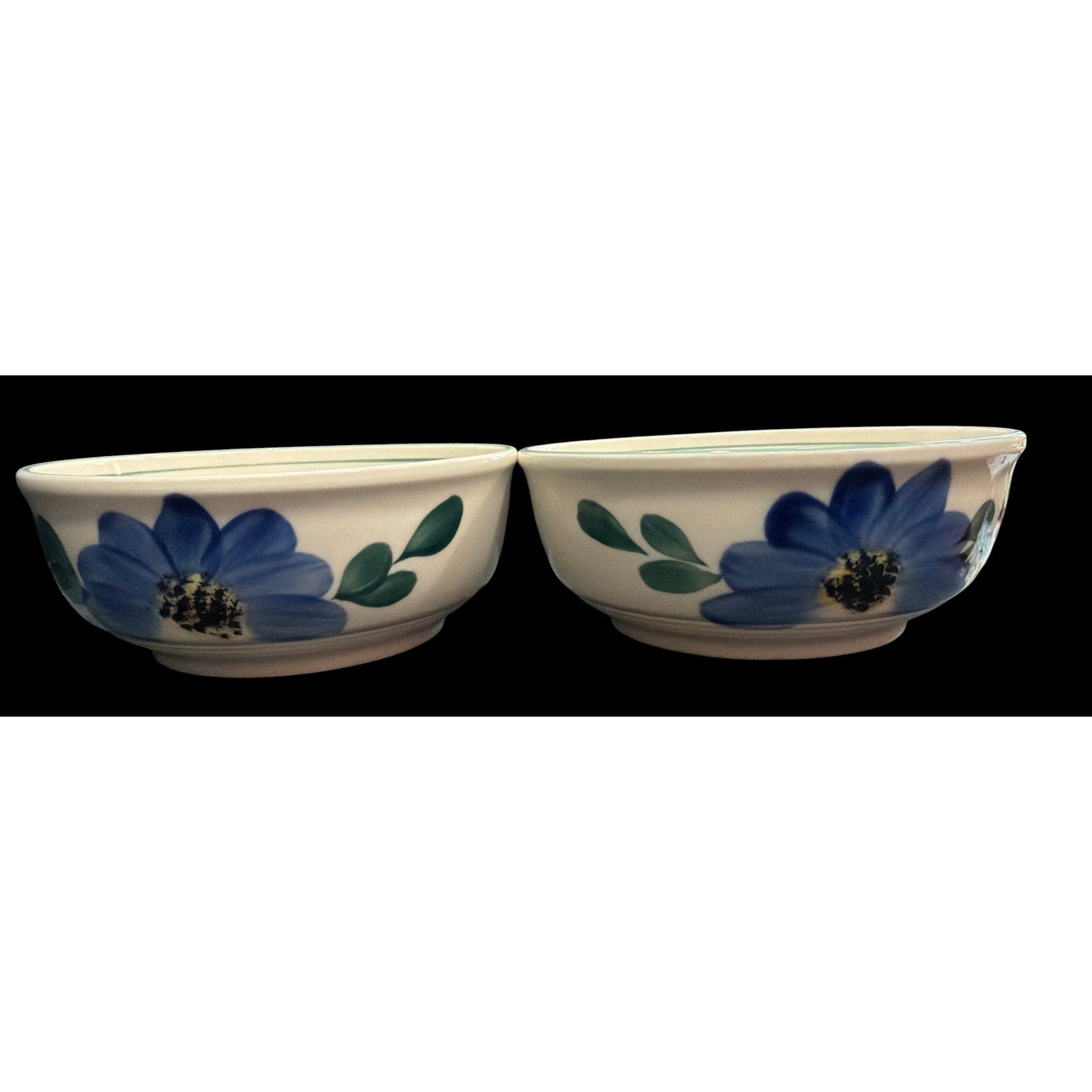 Vintage Blue Floral Stoneware Bowls Set of 2 | Cottagecore Kitchen Decor | Farmhouse Serving Bowls