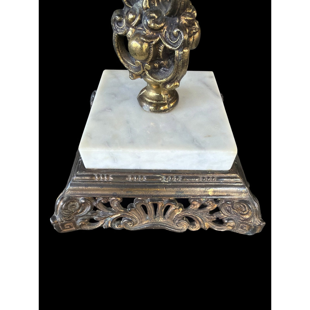 Antique Cut Crystal Centerpiece Bowl with Brass Marble Pedestal and Prisms