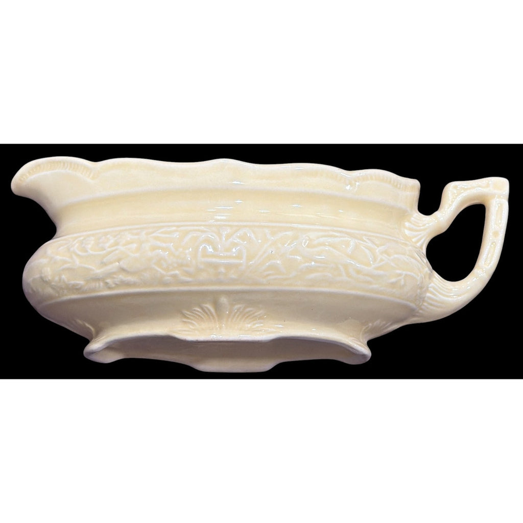 Vintage Yellow USA Pottery Gravy Boat Embossed Ceramic Sauce Pitcher 8 Inch – additional view 2