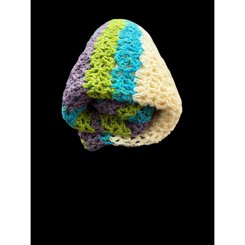 Handmade Crochet Afghan Blanket 55" Square Purple Green Turquoise Ivory – additional view 2
