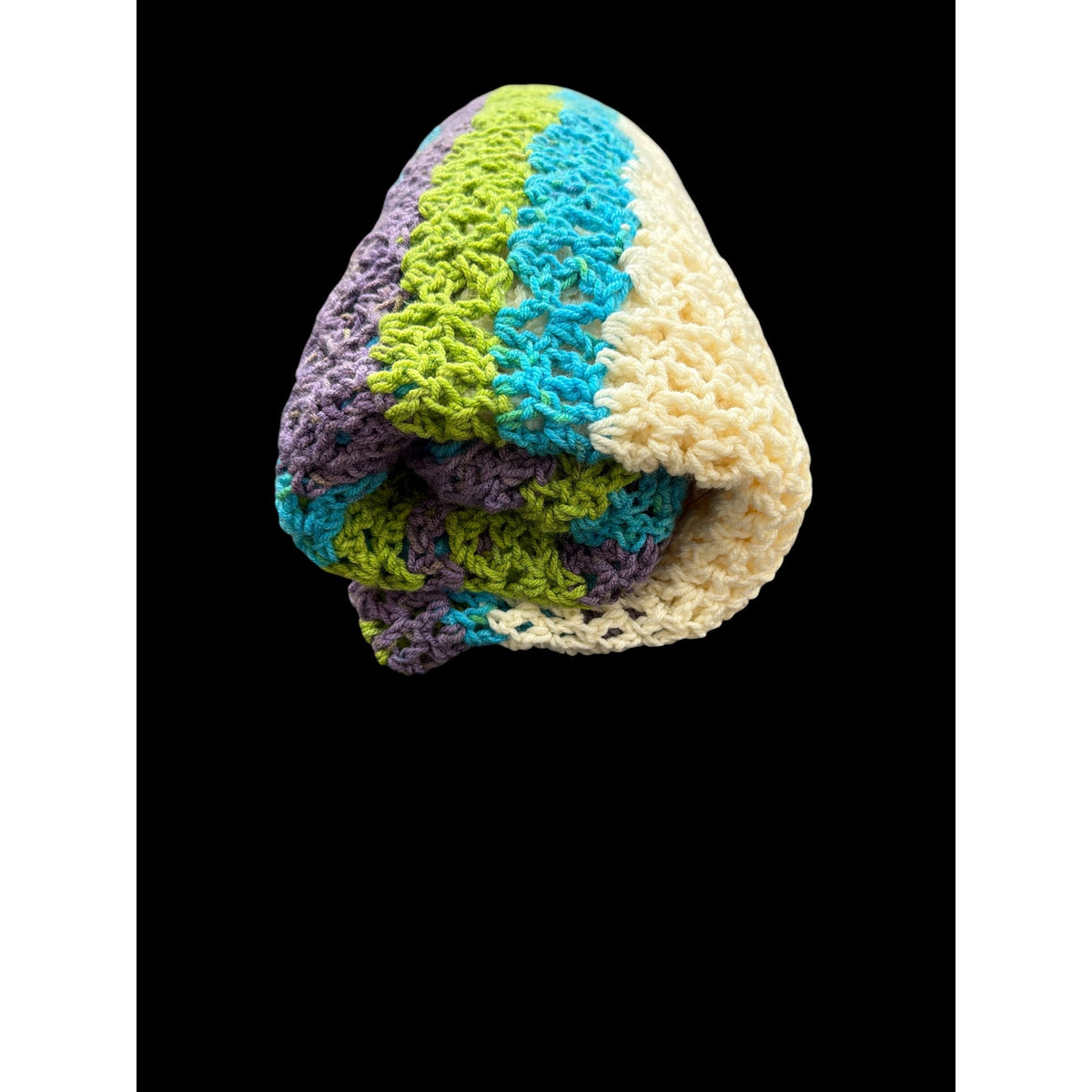 Handmade Crochet Afghan Blanket 55" Square Purple Green Turquoise Ivory – additional view 2