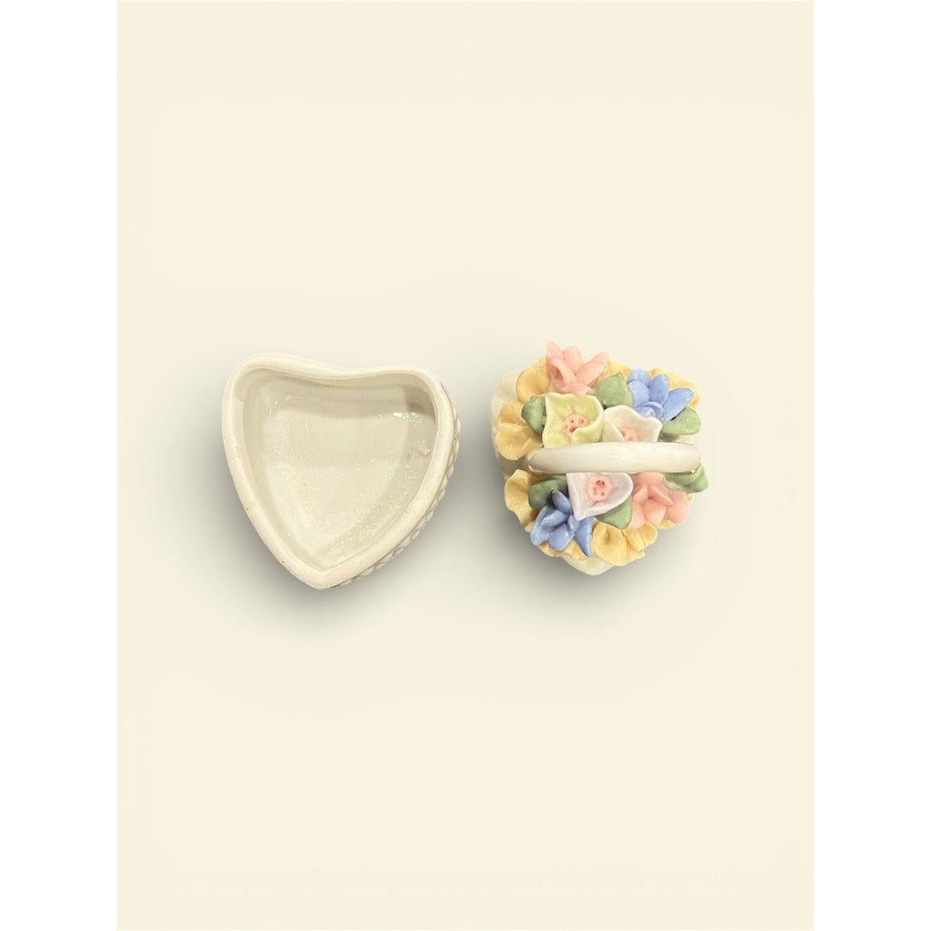 Heart Vintage Porcelain Floral Trinket Box Wedding Keepsake & Proposal Ring Box
