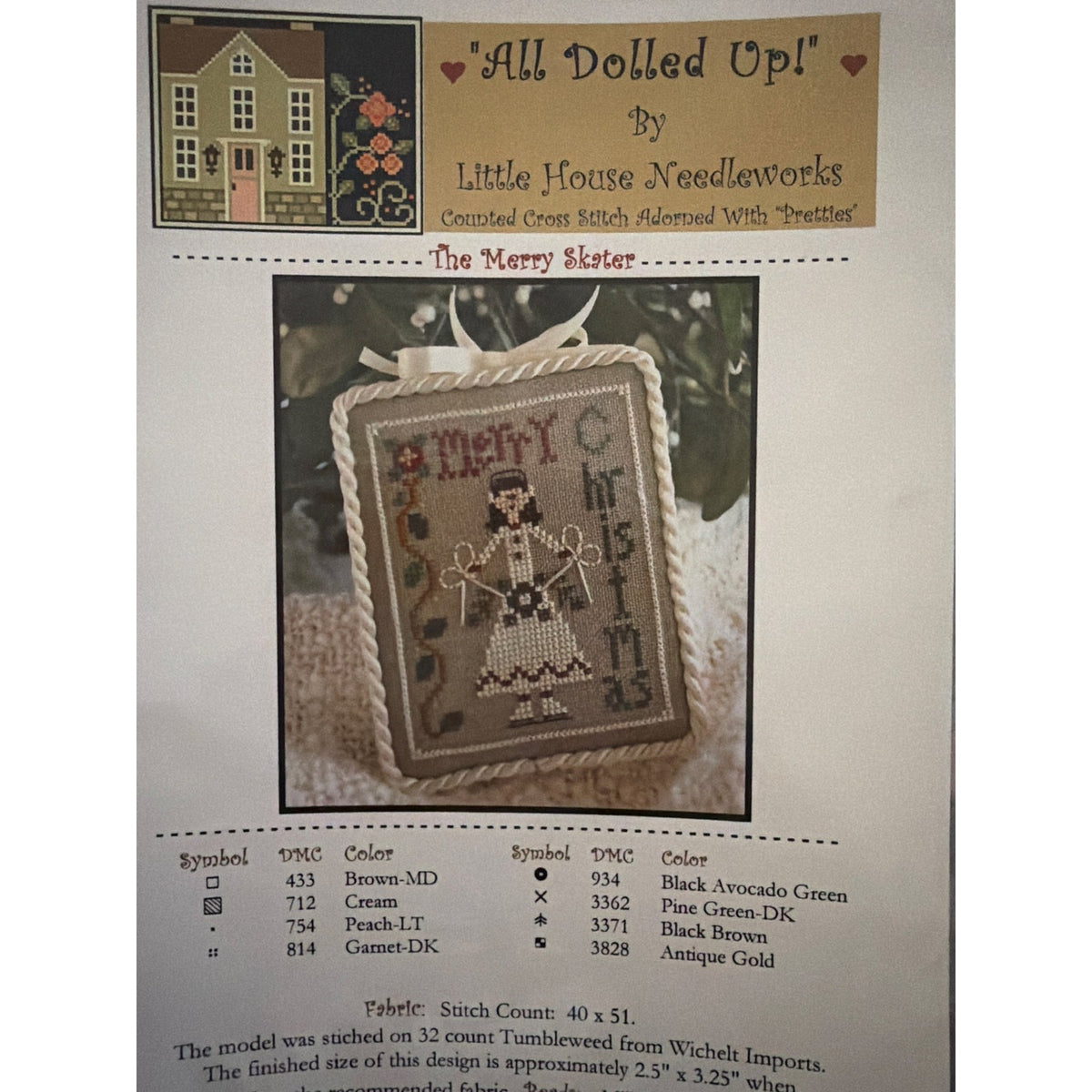 Little house needleworks The Merry Skater Christmas winter cross stitch pattern ADU-16