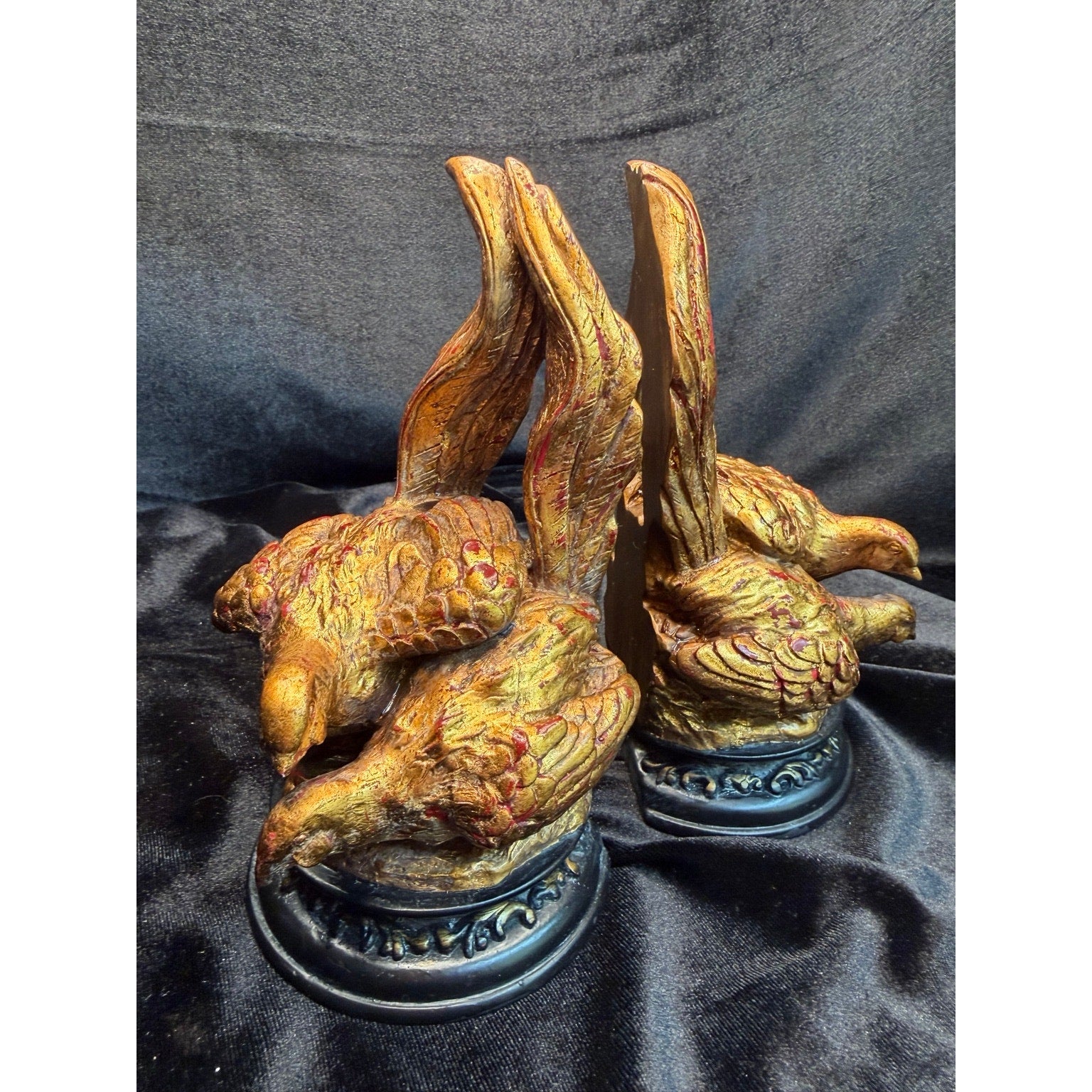 Vintage Gold Quail Bird Bookends Pair Resin Faux Gilt Library Office Decor