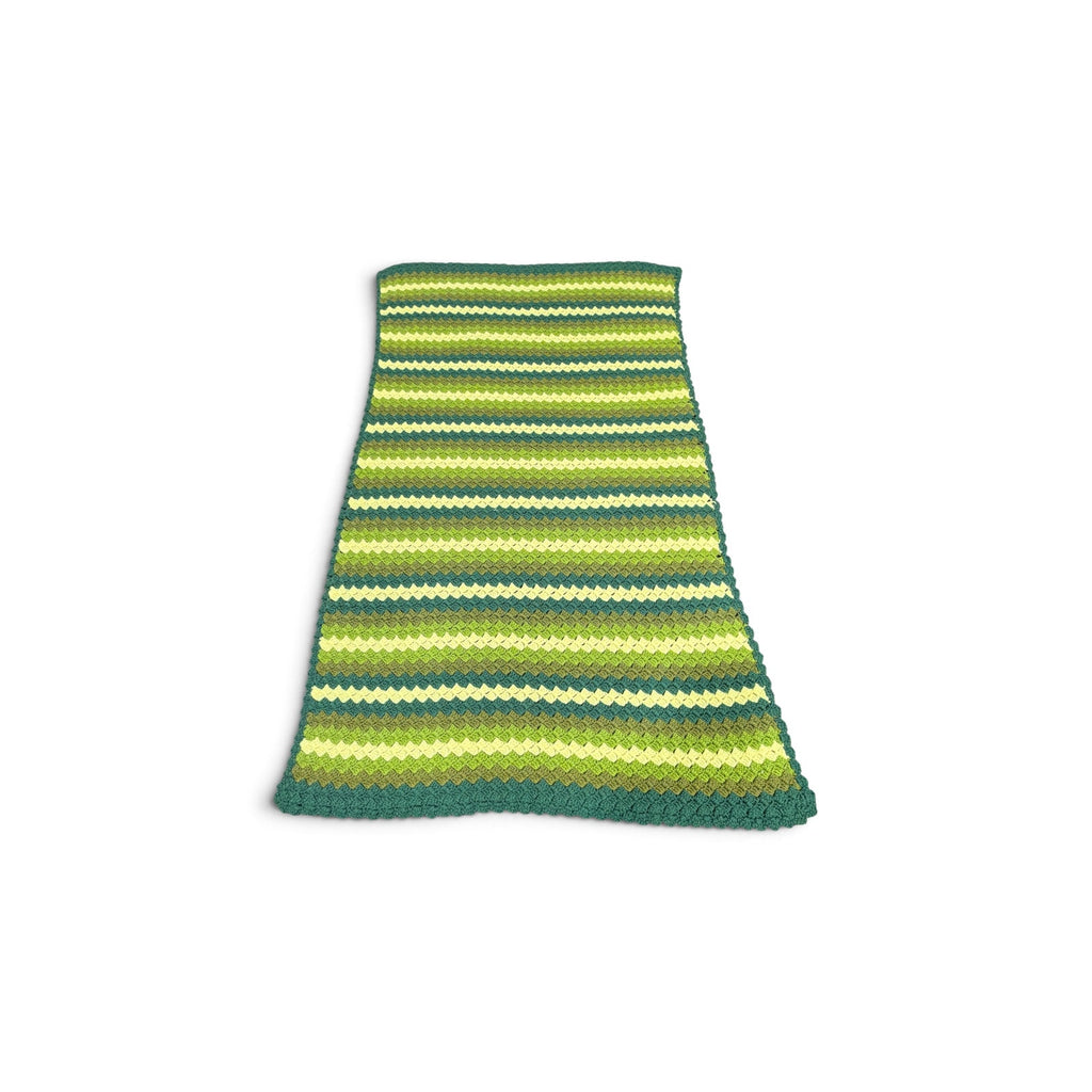 Vintage Crochet Afghan Throw Avocado Green Striped 1970s 60 x 37