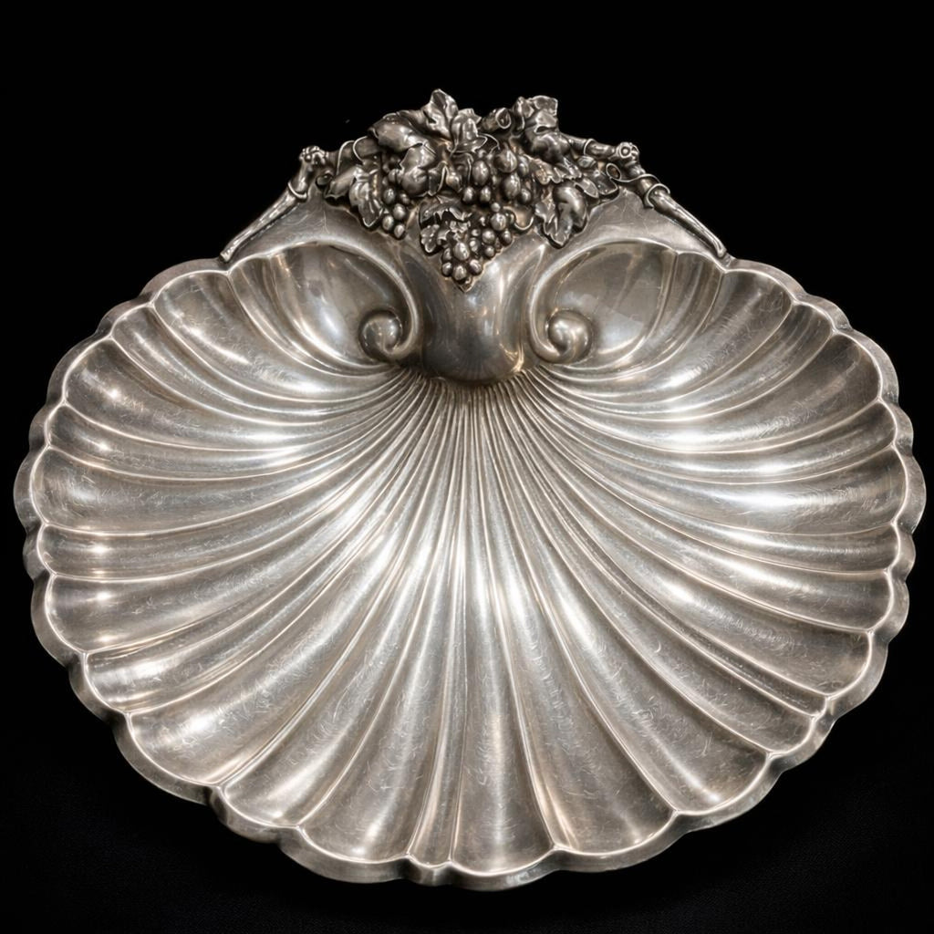 Reed & Barton Shell Platter 16” Silverplate Grape Feet Vintage Serving Tray