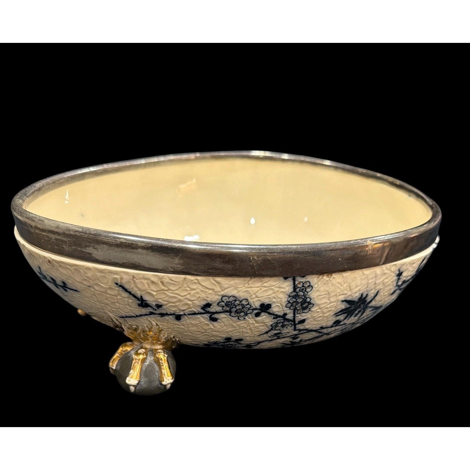 Antique Doulton Slater Footed Bowl Victorian Centerpiece Blue White Ironstone
