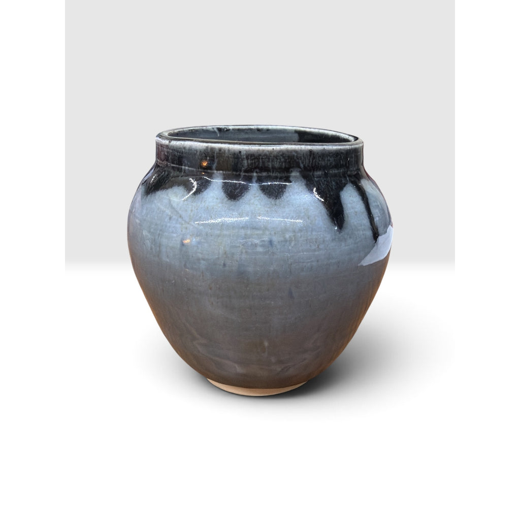 Signed Hand Thrown Studio Pottery Vase Blue Gray Black Drip Glaze – additional view 2
