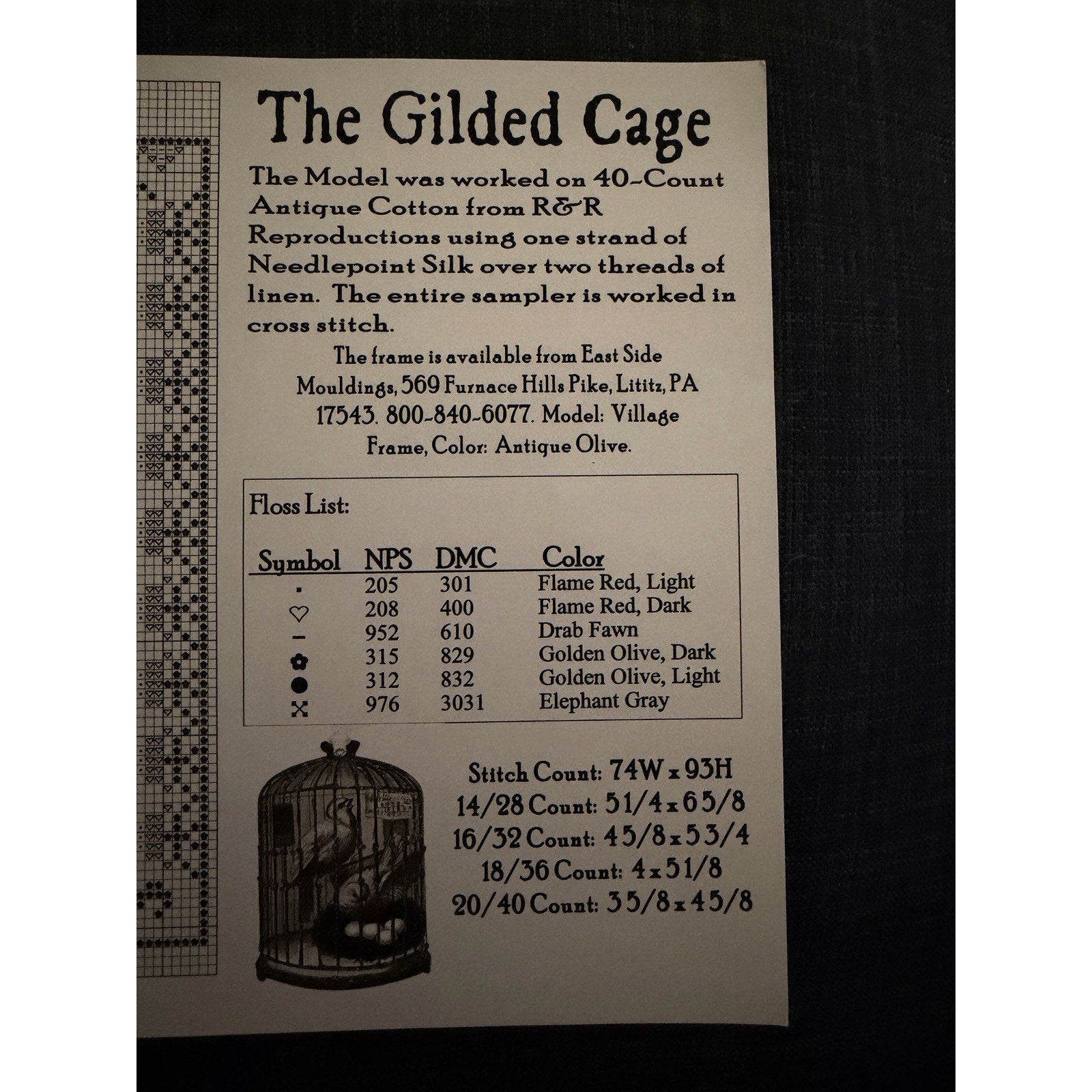 Carriage House Samplings The Gilded Cage Cross Stitch Pattern Kathy Barrick