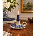 Vintage Eduardo Vega Ceramic Chamberstick Candle Holder Blue Floral Ecuador – main view