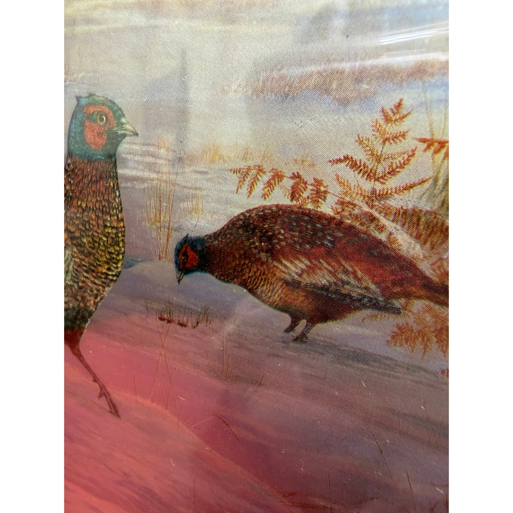 Vintage Foil Art Pheasant Picture Iridescent Winter Scene Gold Frame 8x10