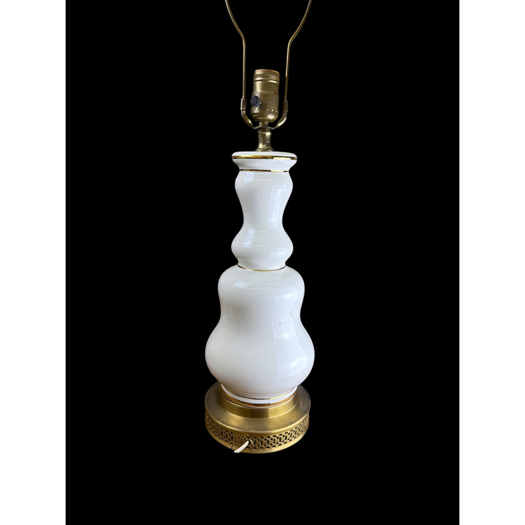Vintage Floral Milk Glass Table Lamp Brass Base Cottage Bedroom Lighting