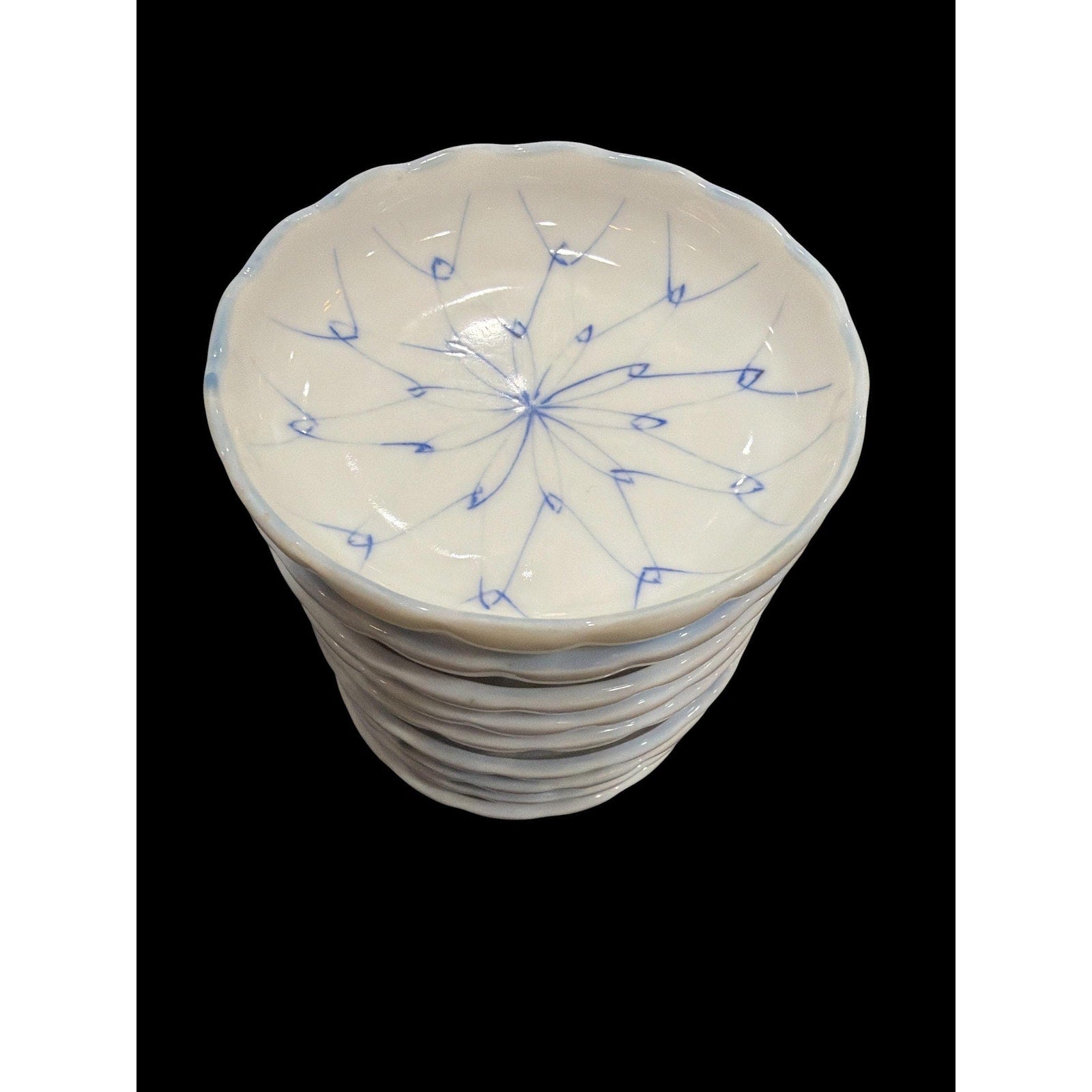 Set of 9 Vintage Japanese Hand-Painted Kobachi Dishes, Blue White Porcelain Sauce Bowls