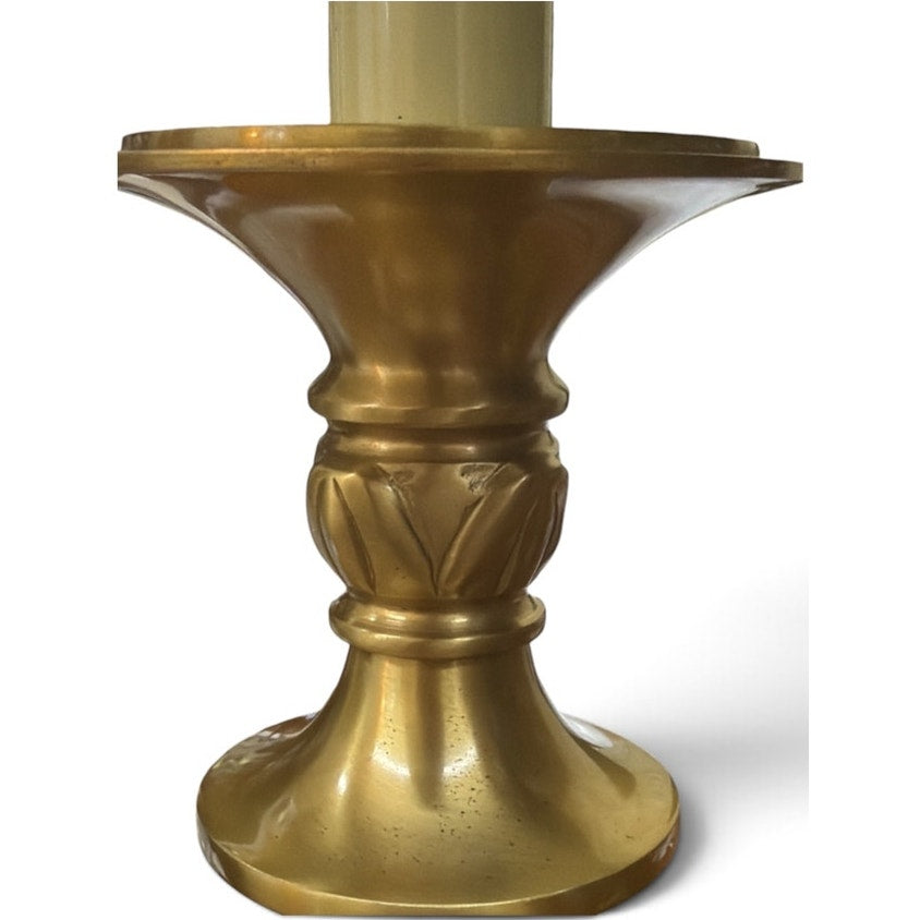 Pair Vintage Baldwin Brass Table Lamps Navy Silk Pleated Shades 22 Inch