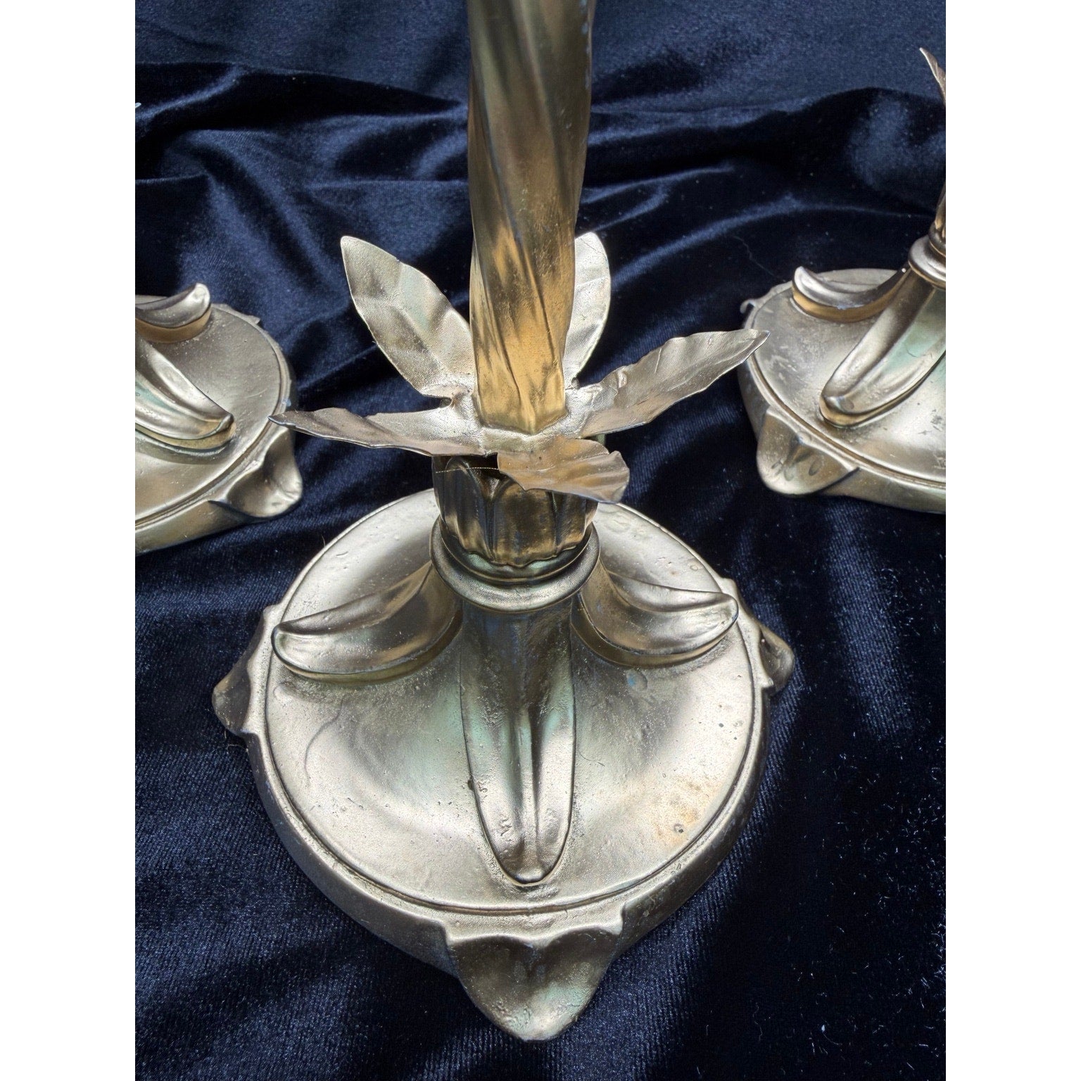 Hollywood Regency Crystal Prism Candlestick Set Gold Floral Candle Holders