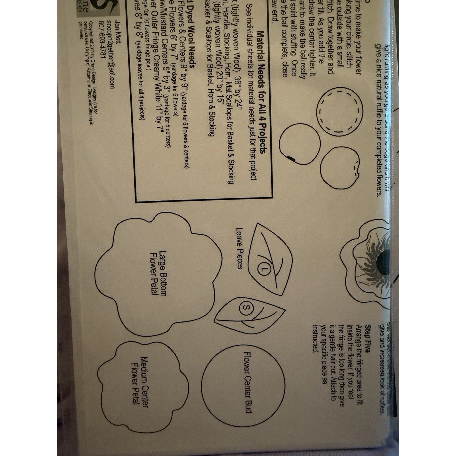 Christmas Rose Wool Applique Pattern Crane Design 4 Projects