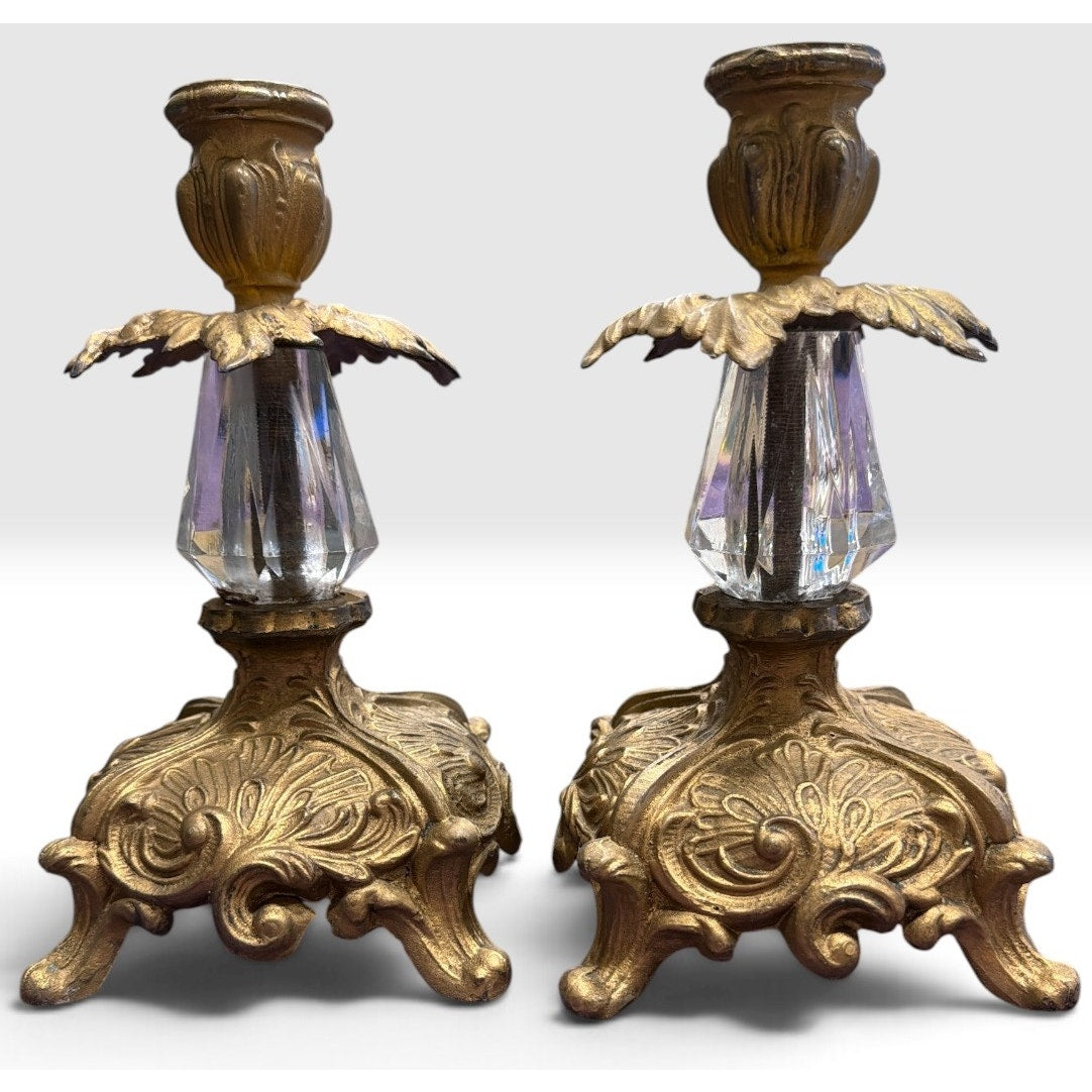 Vintage Hollywood Regency Lucite Candlesticks Gold Tone Pair 8 Inch – additional view 2