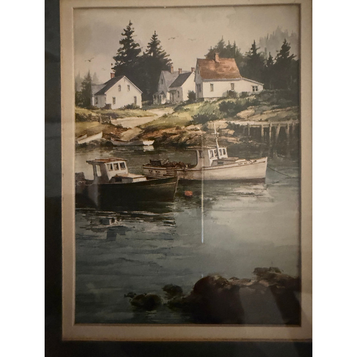 Vintage Coastal Harbor Prints Pair Heavy Solid Oak Frames Double Matted 10x8 – additional view 6