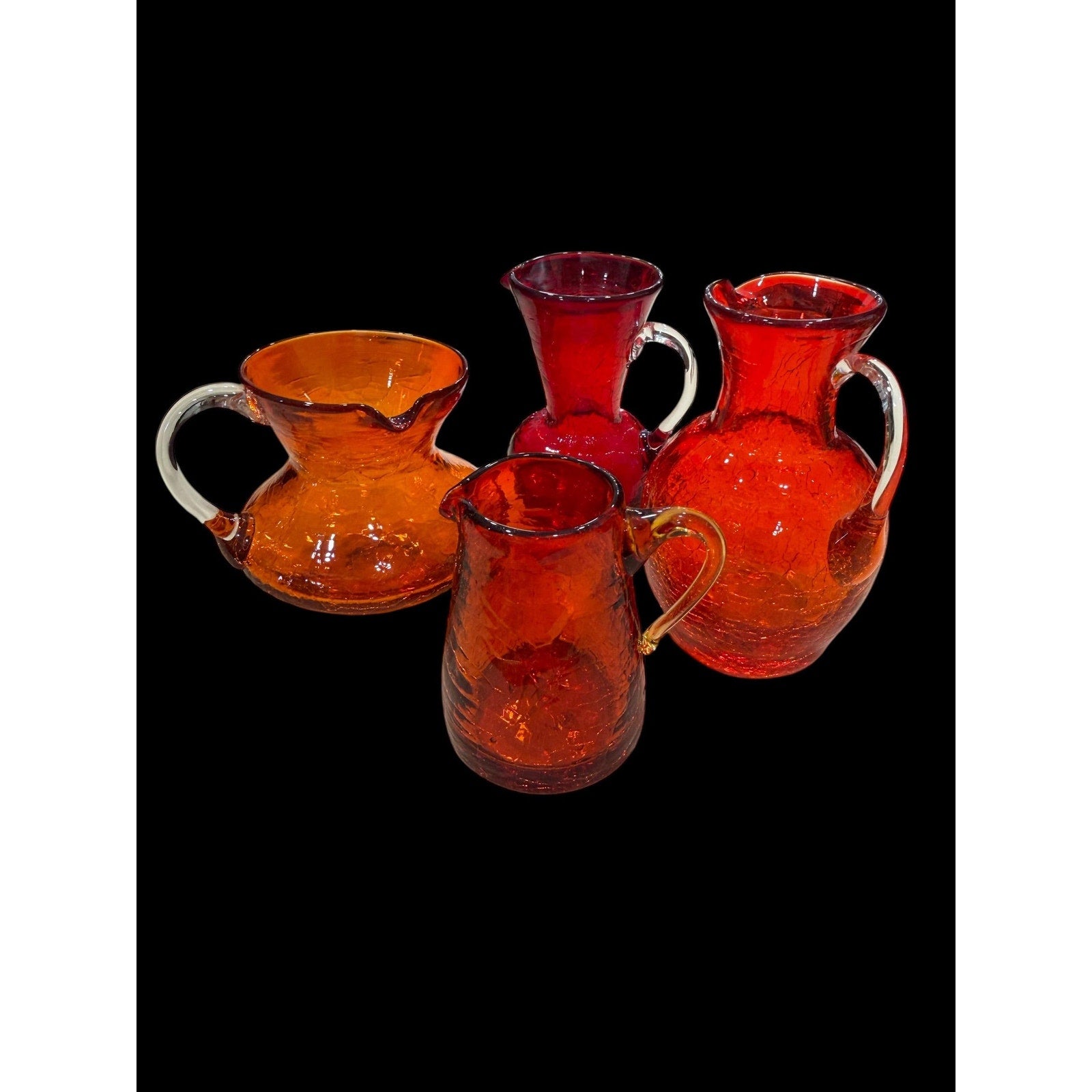 Vintage Crackle Glass Mini Pitchers | Amber Ruby Hand Blown Bud Vases