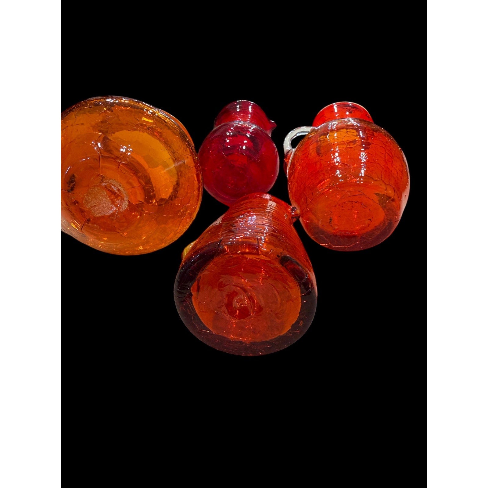 Vintage Crackle Glass Mini Pitchers | Amber Ruby Hand Blown Bud Vases