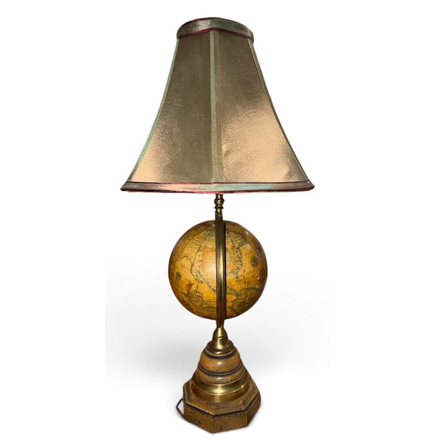Vintage Old World Globe Table Lamp Antiqued Brass Library Decor 24 Inch