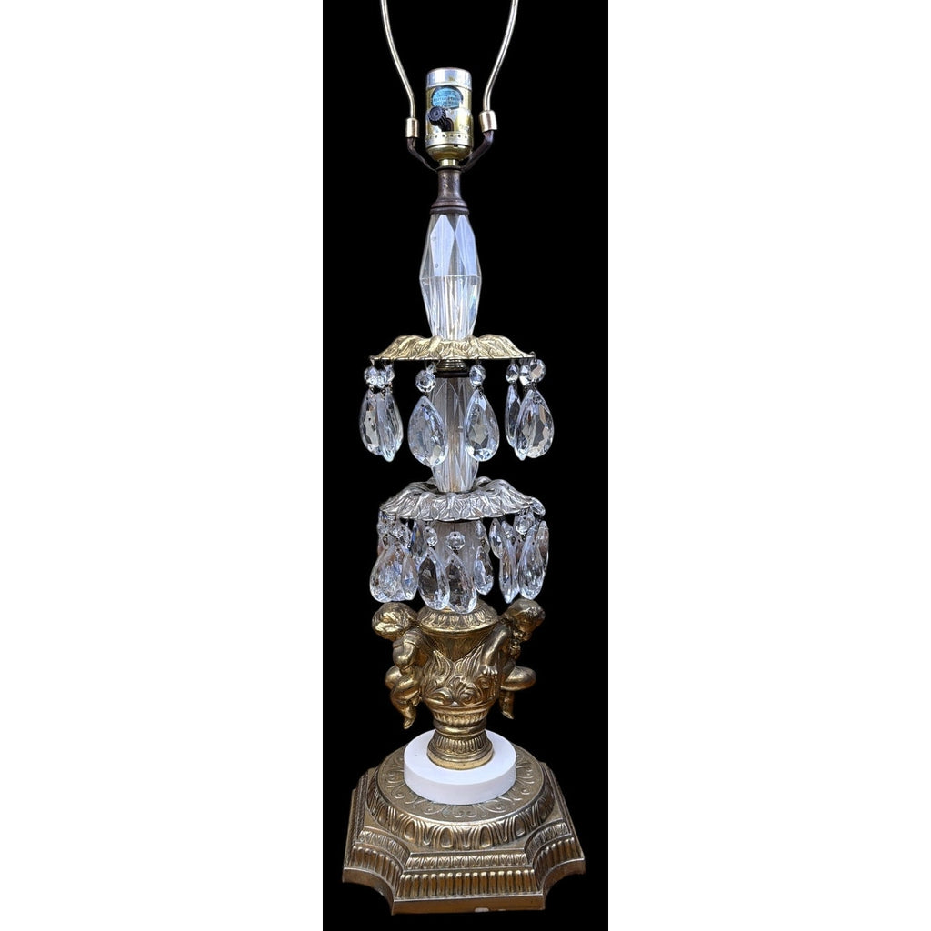 Vintage Hollywood Regency Crystal Cherub Table Lamp ACCO Gold Gilt
