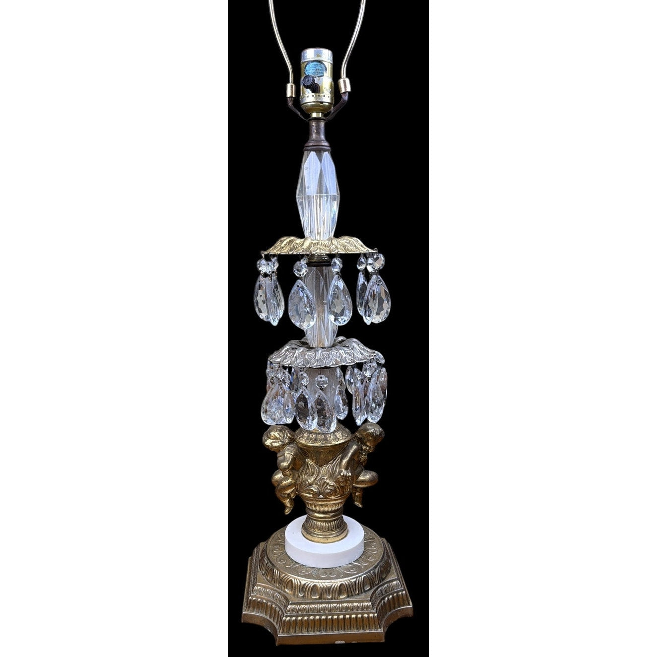 Vintage Hollywood Regency Crystal Cherub Table Lamp ACCO Gold Gilt