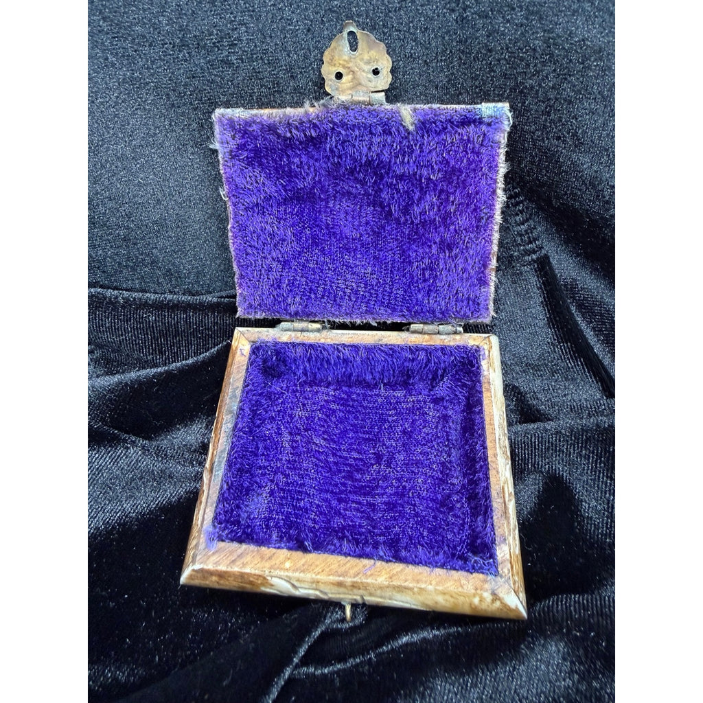 Vintage Carved Bone Brass Trinket Box Purple Velvet Lined Jewelry Box