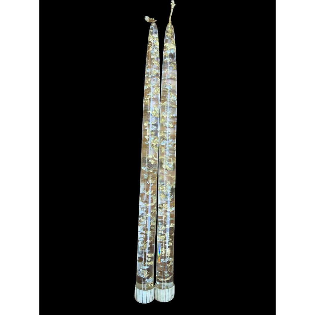 Antique RS Germany Mother of Pearl Glaze Candlesticks Pair Gold Gilt Porcelain