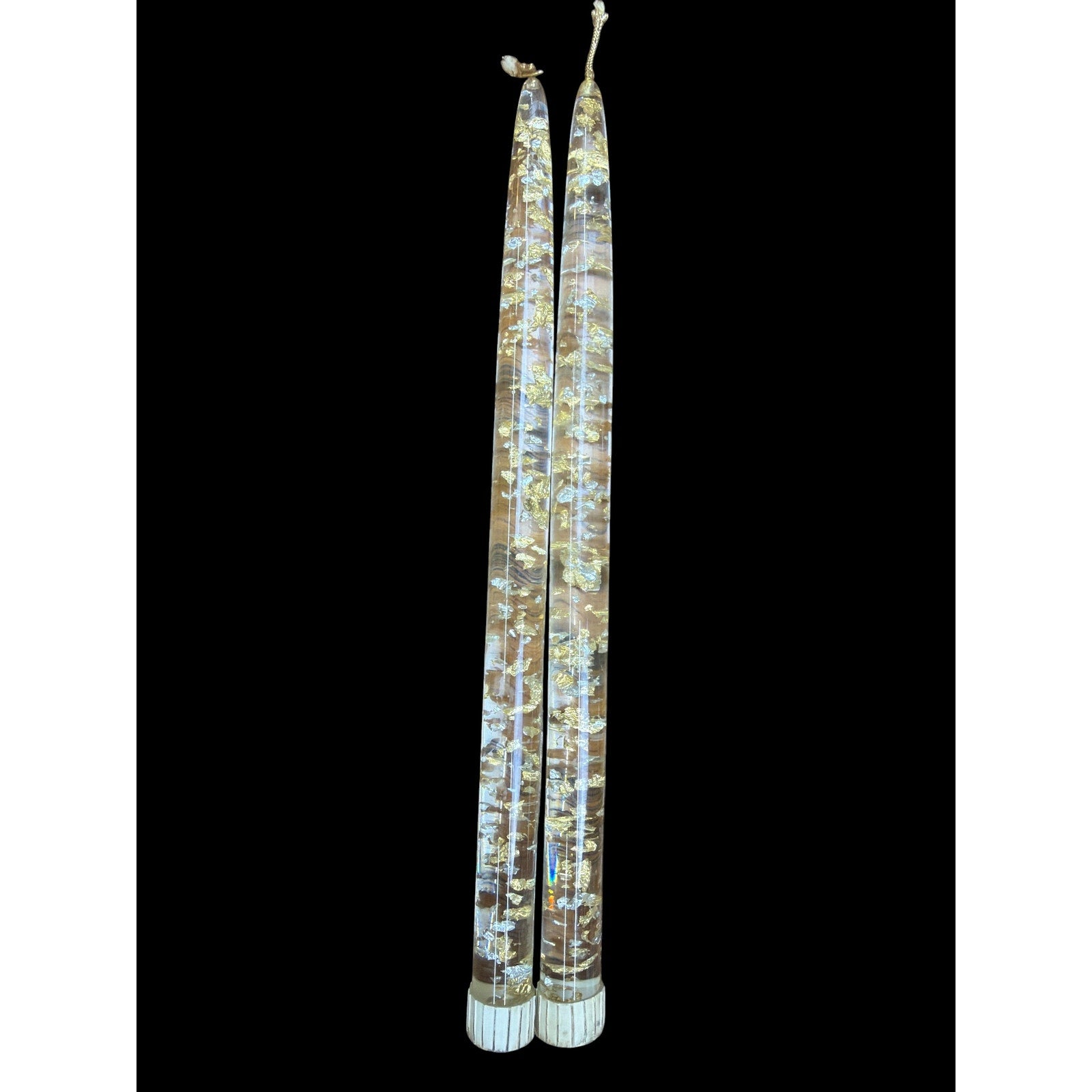 Antique RS Germany Mother of Pearl Glaze Candlesticks Pair Gold Gilt Porcelain