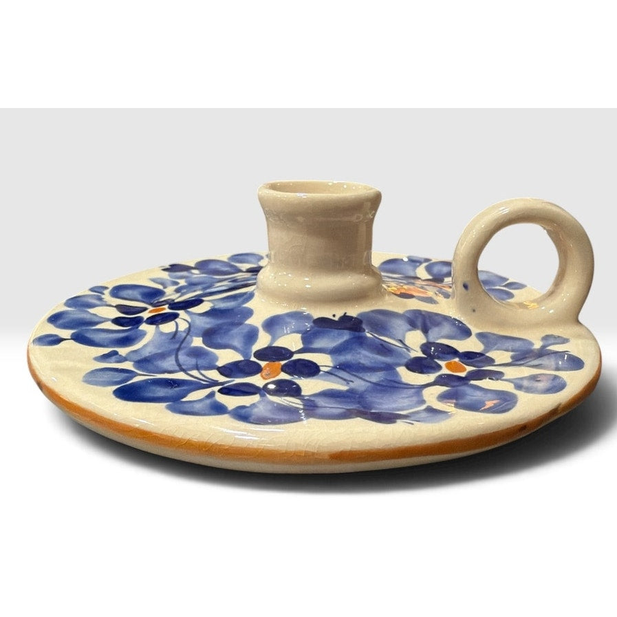 Vintage Eduardo Vega Ceramic Chamberstick Candle Holder Blue Floral Ecuador – additional view 2