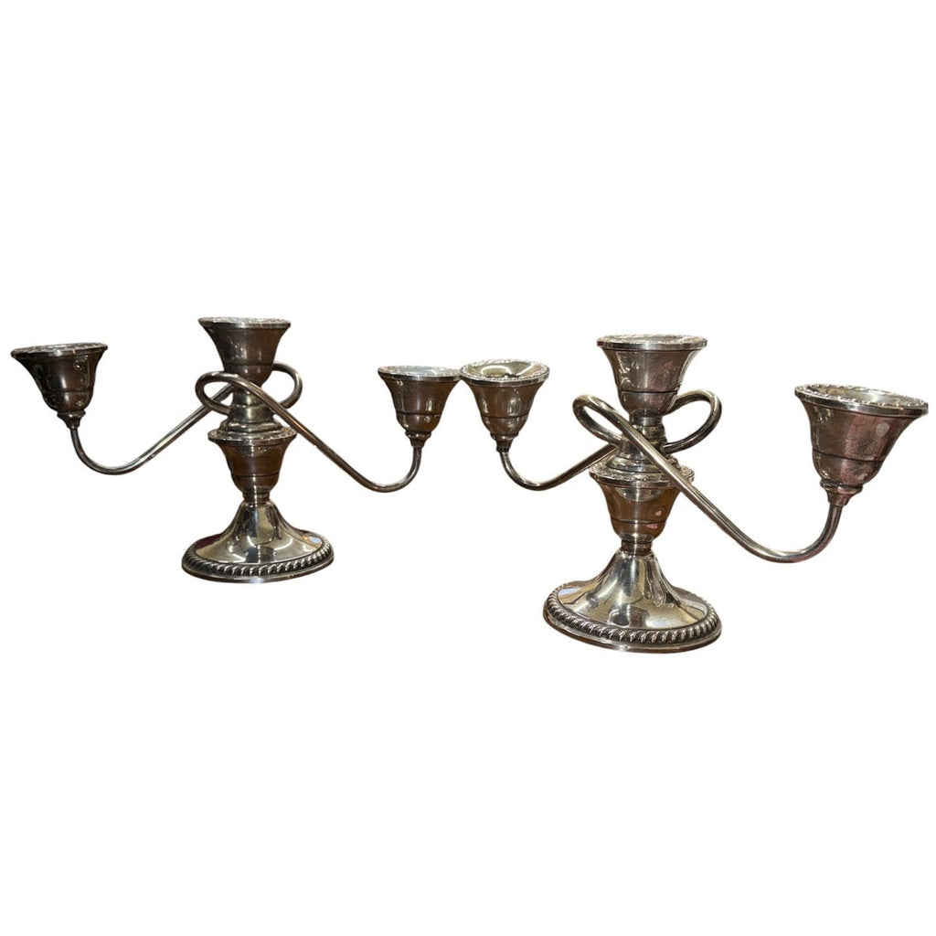 Sterling Silver Candelabra Pair Cornwell Three Light Scroll Arm Candle Holders