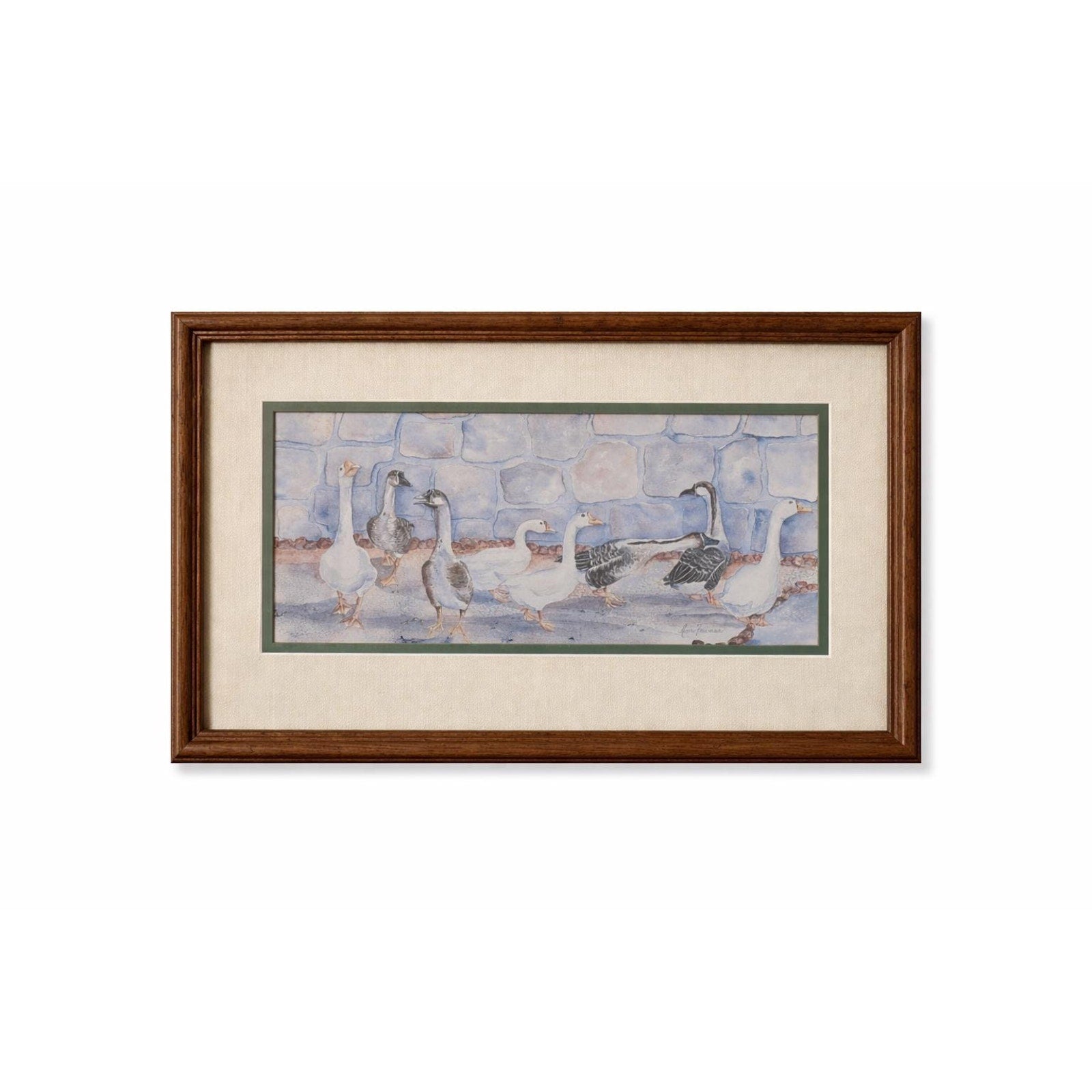 Vintage Framed Goose Print Farmhouse Wall Art Cottage Kitchen Decor 17x10