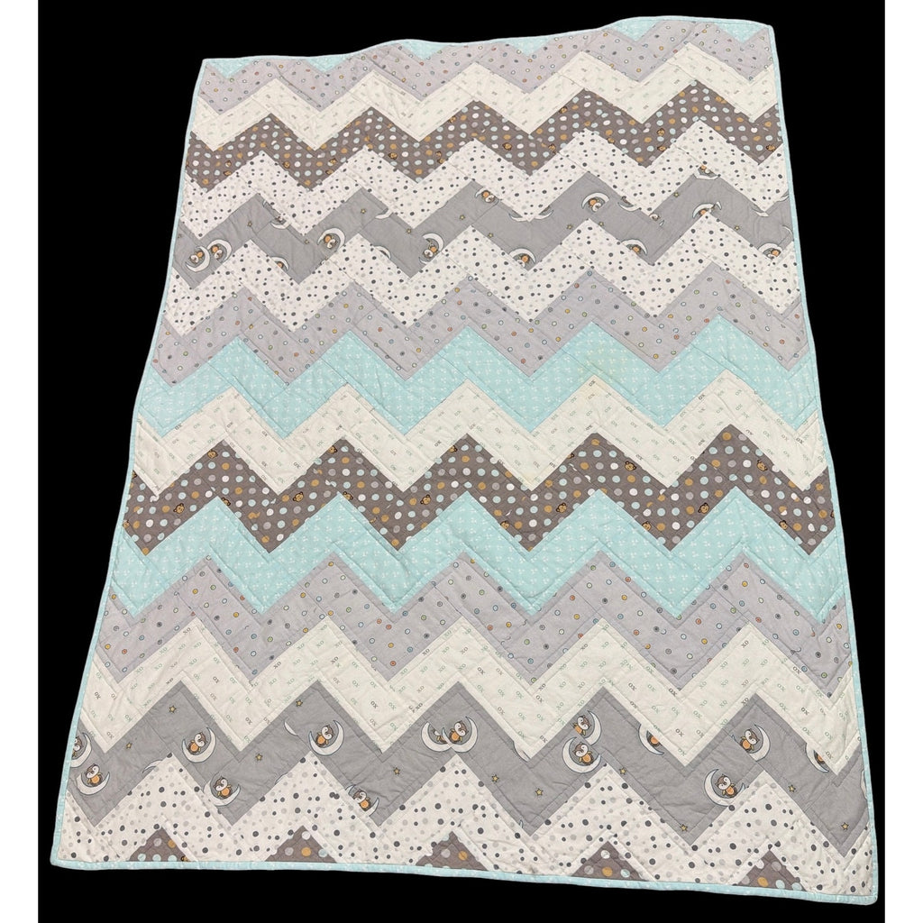 Handmade Baby Quilt 38x50 Llama Flannel Back Chevron Cotton Nursery Blanket