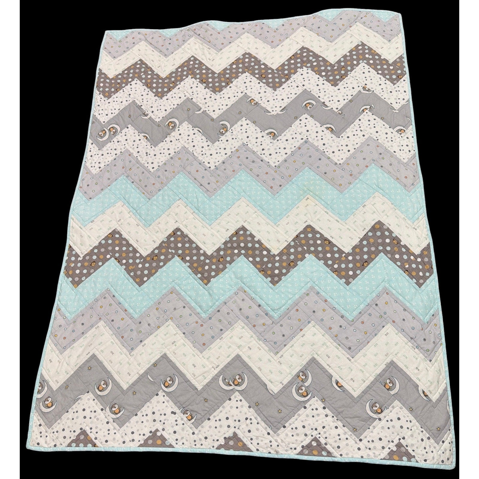 Handmade Baby Quilt 38x50 Llama Flannel Back Chevron Cotton Nursery Blanket