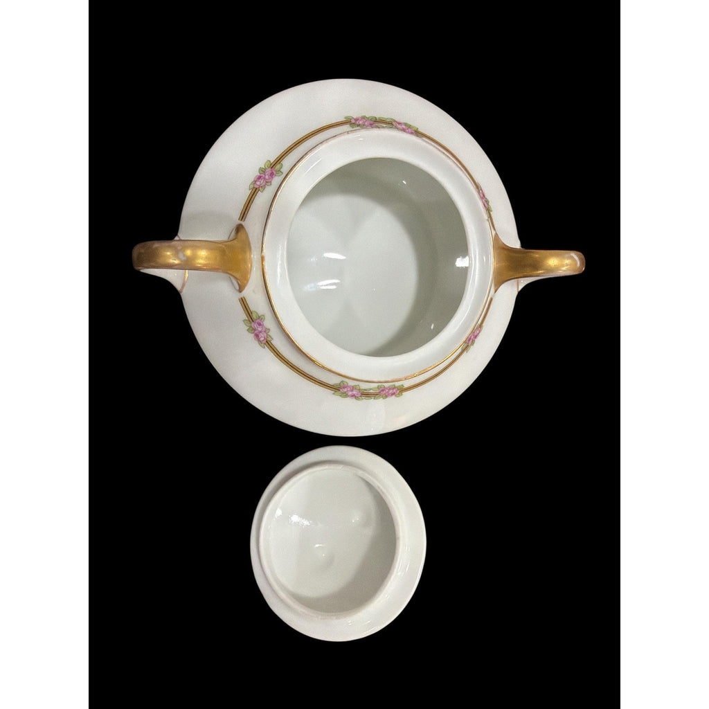 Vintage Trianon Bavaria Sugar Bowl: Pink Rose Garland, Gold Trim