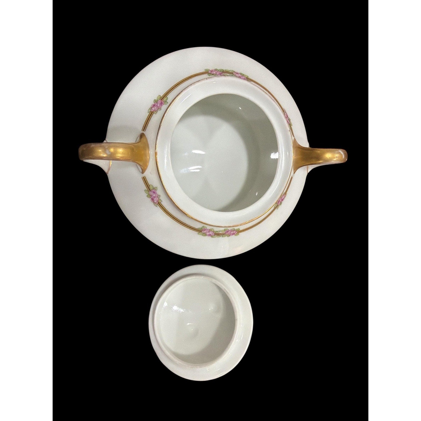 Vintage Trianon Bavaria Sugar Bowl: Pink Rose Garland, Gold Trim