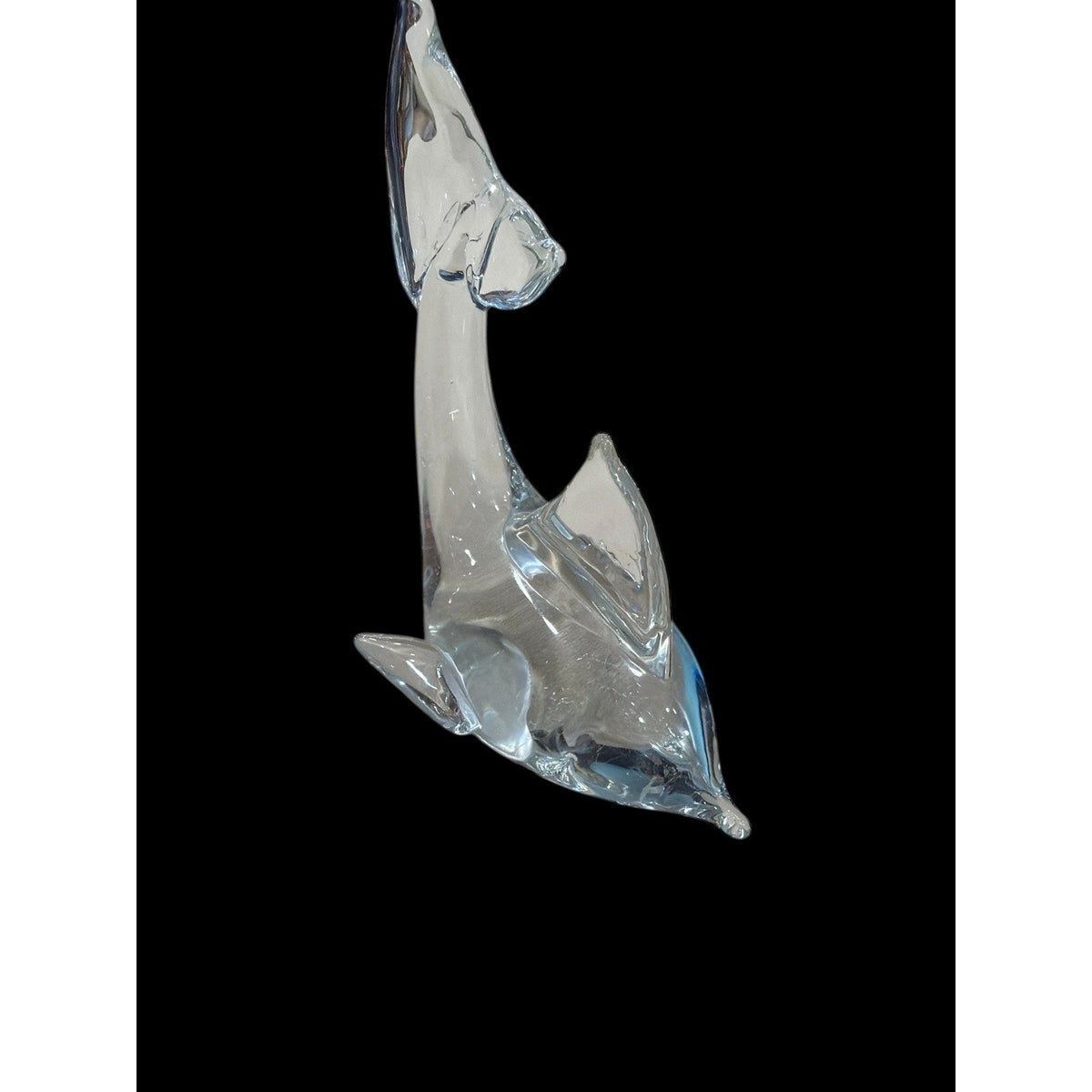 Vintage Clear Art Glass Dolphin Paperweight 6” Sculptural Heavy MCM