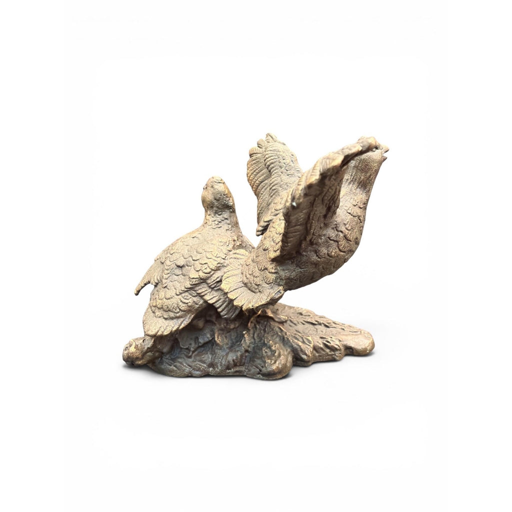 Vintage Brass Tone Bird Figurine Pair, Woodland Sculpture, Mid Century Style