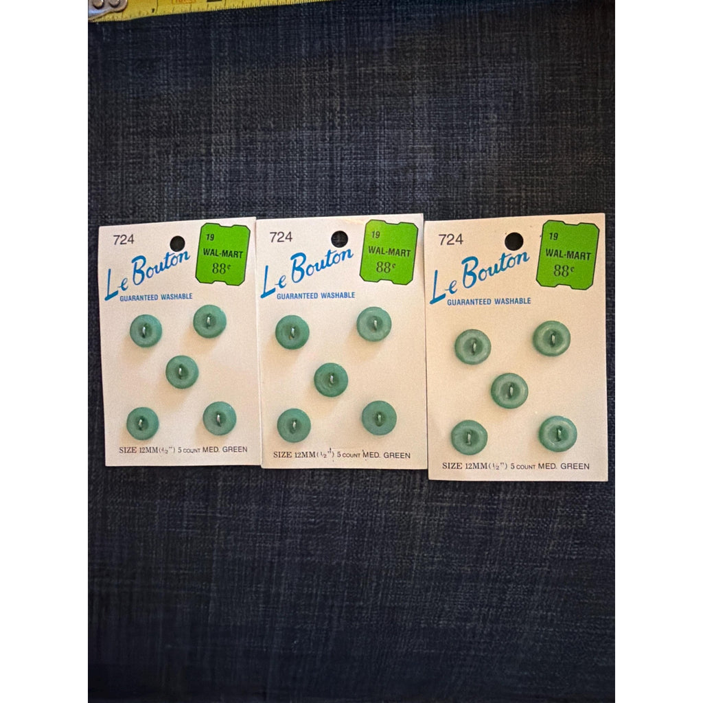 Vintage Le Bouton Green Buttons (15 Count), 12mm Plastic Sewing Craft Supplies